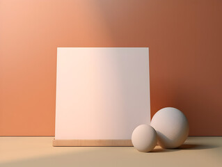 Fototapeta na wymiar Minimalistic white canva mock up with peach fuzz color wall background