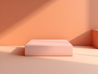 Minimalistic square mock up podium in peach fuzz color with free space for product presentation	