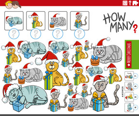 counting activity with cartoon cats on Christmas time