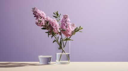 the delicate flowers in a glass on a table, creating a composition that emphasizes simplicity and elegance, statice and caspia arranged in a minimalist modern style.
