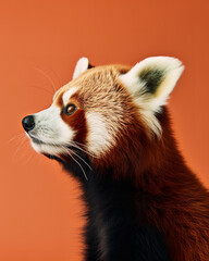 Obraz premium Close up side profile of a red panda isolated on plain colored background