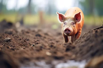 Fotobehang Shot of curious pig investigating fresh mud © Nate