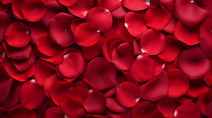 image showcasing a top view of a flat lay arrangement of red rose petals - obrazy, fototapety, plakaty