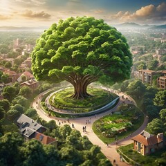 Sustainable environment concept. The image depicts human thinking towards preserving nature,...