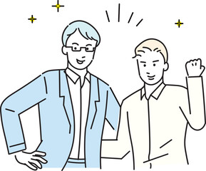 ガッツポーズをする男性ーノーネクタイービジネス男性アイコンーシンプルベクターイラスト素材
