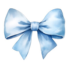 blue pastel bow with ribbon watercolor illustration isolated on white background