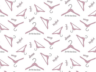 Repeating pattern of cute pink hangers. Packing gifts and purchases. Cover of notebooks. Fashion & Style