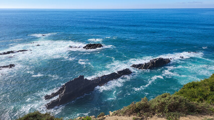 Almograve Beach, Alentejo, Portugal, Vicentine Coast Natural Park Portugal, Hiking Rota Vicentina the Fisherman's Trail Along the Alentejo Coastline to Wild and Rugged Beaches Narrow Cliff Side Paths.