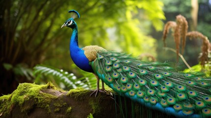 Obraz premium A stunning shot of a peacock displaying its beautiful feathers in all their glory