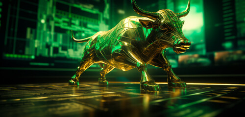 Obraz premium gold bull on chart background for business concept. Graph Stock Trading, crypto currency