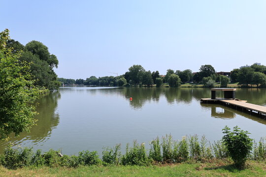 Blick auf den Aasee im Zentrum der Stadt M&uuml;nster in Nordrhein-Westfalen