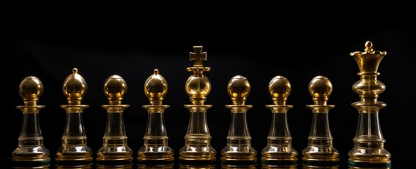 gold chess pieces on a dark background