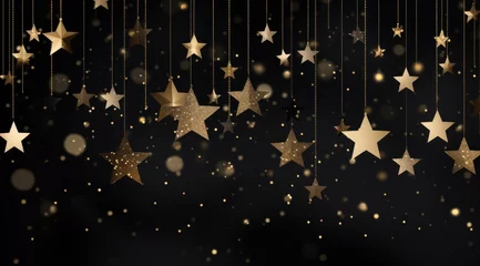 Foto op Canvas hanging golden stars on starry night background © ArtCookStudio