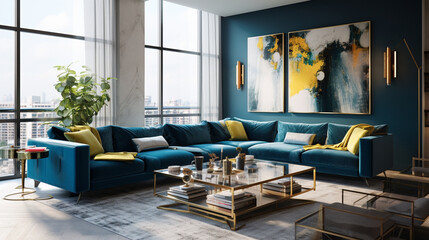 Modern aesthetics take center stage in the living space of an apartment, showcasing stylish furniture, innovative design elements, and a cohesive color scheme.