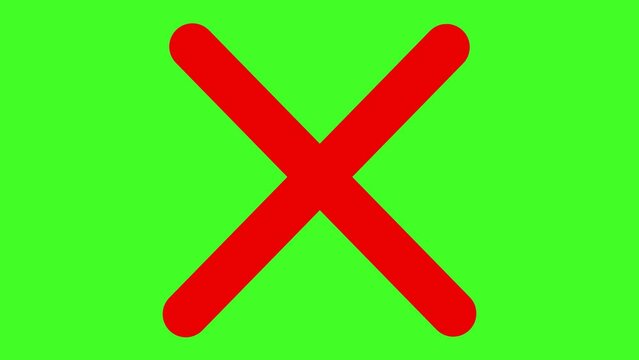 NG or false or no or wrong or cross mark or letter X animation on green screen background