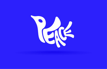 The word PEACE stylized as a bird. The inscription is in the shape of a dove. Fun handwritten label design. Ready vector art