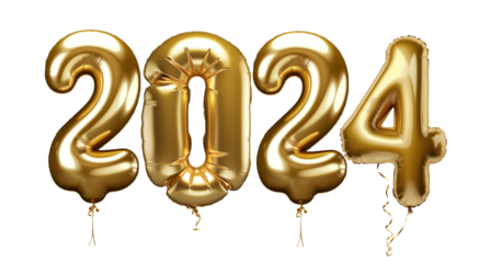number 2024 in the shape of golden metallic balloons