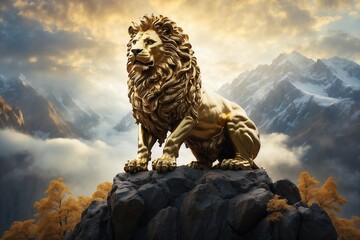 A golden statue of a lion