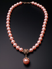 Obraz premium Pink pearl necklace with a delicate gemstone pendant, embodying elegance and grace.
