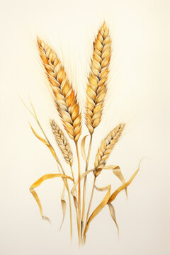 Wheat watercolour illustration. Ripe ears of wheat. Watecolor painting.