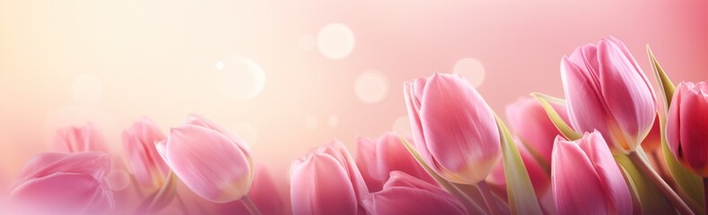 Fototapeta premium tulips on an elegant pink background with soft light
