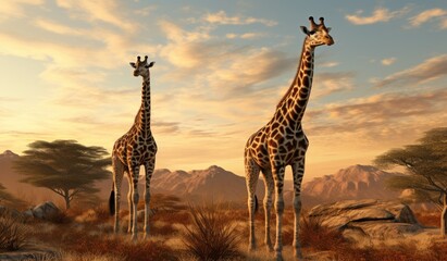 Obraz premium two giraffes in an arid wilderness