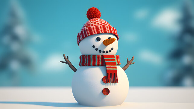 Cartoon 3D character of snowman on white background