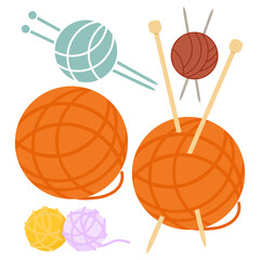 Set of different balls of wool with knitting needles