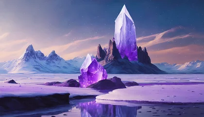 Gordijnen fantasy landscape with sandy glaciers and purple crystal concept art fantasy © Kelsey