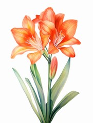 Vibrant Clivia Flower Watercolor Painting AI Generated