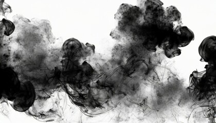 abstract black puffs of smoke swirl overlay on background pollution royalty high quality free stock image of abstract smoke overlays on white background black smoke swirls fragments - obrazy, fototapety, plakaty