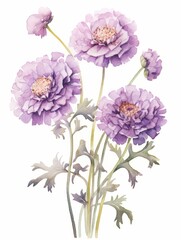 Isolated Watercolor Illustration of Scabiosa on White Canvas AI Generated