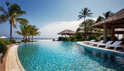 Fototapeta na wymiar luxurious beachfront resort swimming pool with tropical landscape generative ai