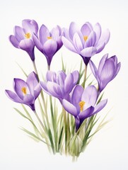 Blooming Crocuses in a Field AI Generated