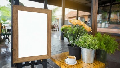 mockup image of blank billboard white screen posters for advertising blank photo frames display in coffee shop for your design - obrazy, fototapety, plakaty