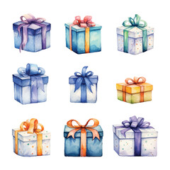 watercolor set of birthday gift boxes
