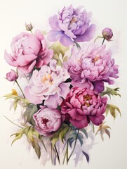 Array of Peonies: A Beautiful Watercolor Painting AI Generated