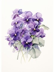 Delicate Arrangement of Violets on White Canvas AI Generated