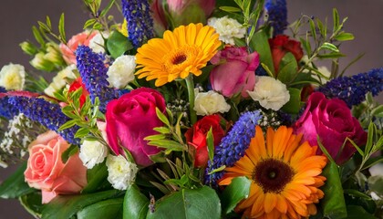 beautiful vivid colorful mixed flower bouquet still life detail