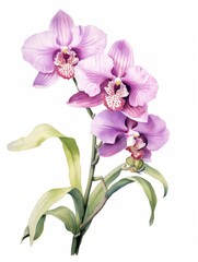 Fototapeta na wymiar Isolated Watercolor Painting of a Detailed Orchid on a White Background AI Generated