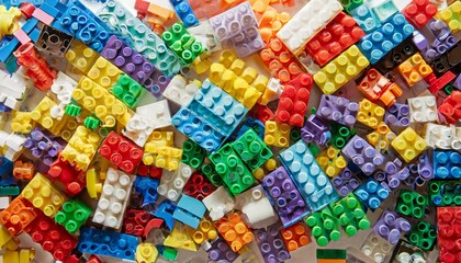 Fototapeta na wymiar lot of colorful rainbow toy bricks background