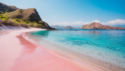 tropical pink beach with blue ocean komodo islands