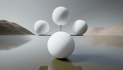 balance three white spheres 3d illustration