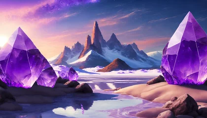 Poster fantasy landscape with sandy glaciers and purple crystal concept art fantasy © Kelsey