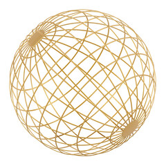 Abstract Golden Hollow Sphere. Lattice sphere, 3D rendering isolated on transparent background