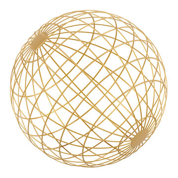 Abstract Golden Hollow Sphere. Lattice sphere, 3D rendering isolated on transparent background