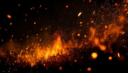 Fototapeta na wymiar perfect fire particles embers sparks on black background texture overlays