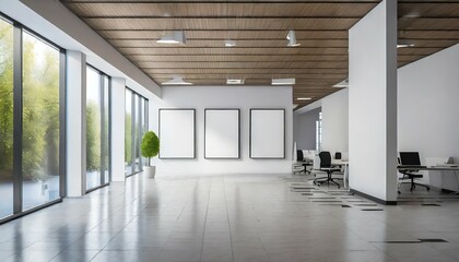 empty white office hall with posters