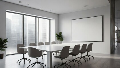 white office meeting room interior with mock up wall
