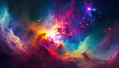 Rolgordijnen colorful space galaxy cloud nebula stary night cosmos universe science astronomy supernova background wallpaper © Kelsey